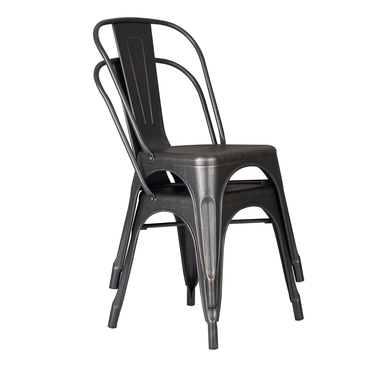 Set of 4 Stackable Metal Dining Chairs, Modern Industrial Slat Back