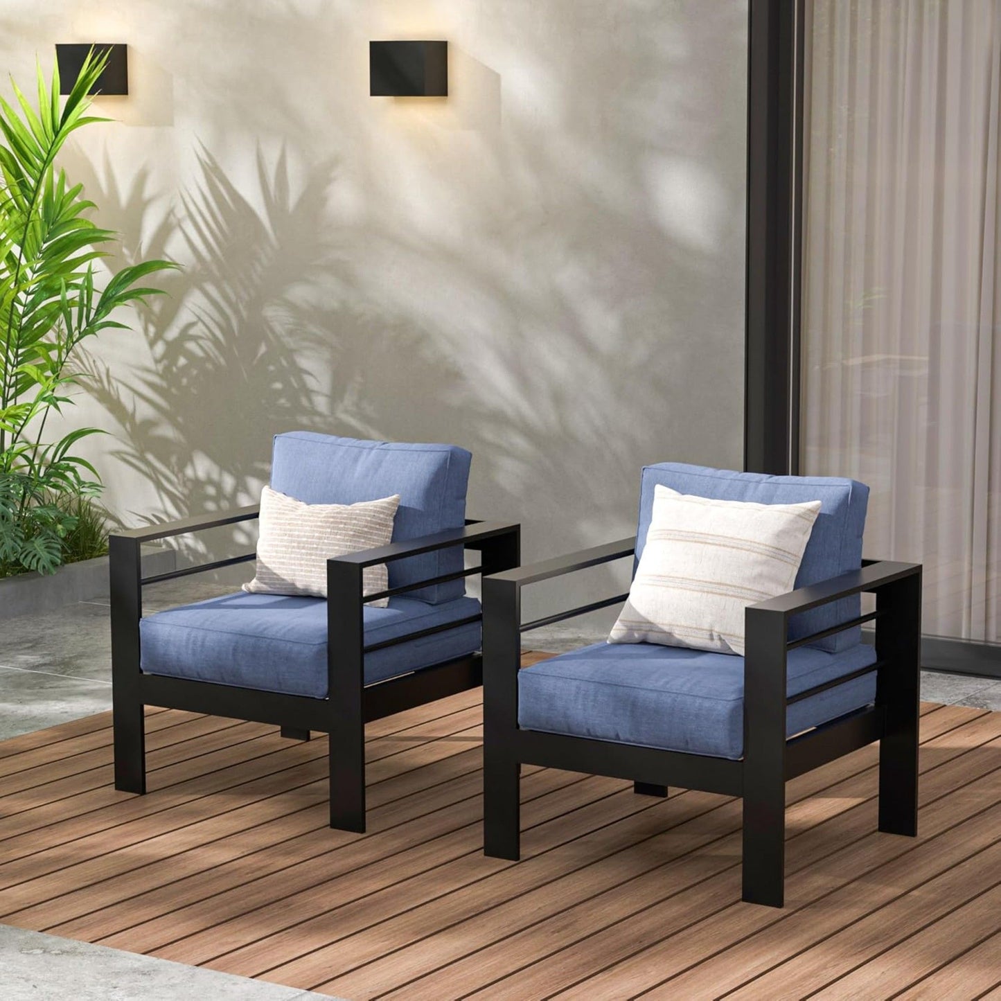 Modern All-Weather Patio Armchairs With Thick Cushions (Set of 2)
