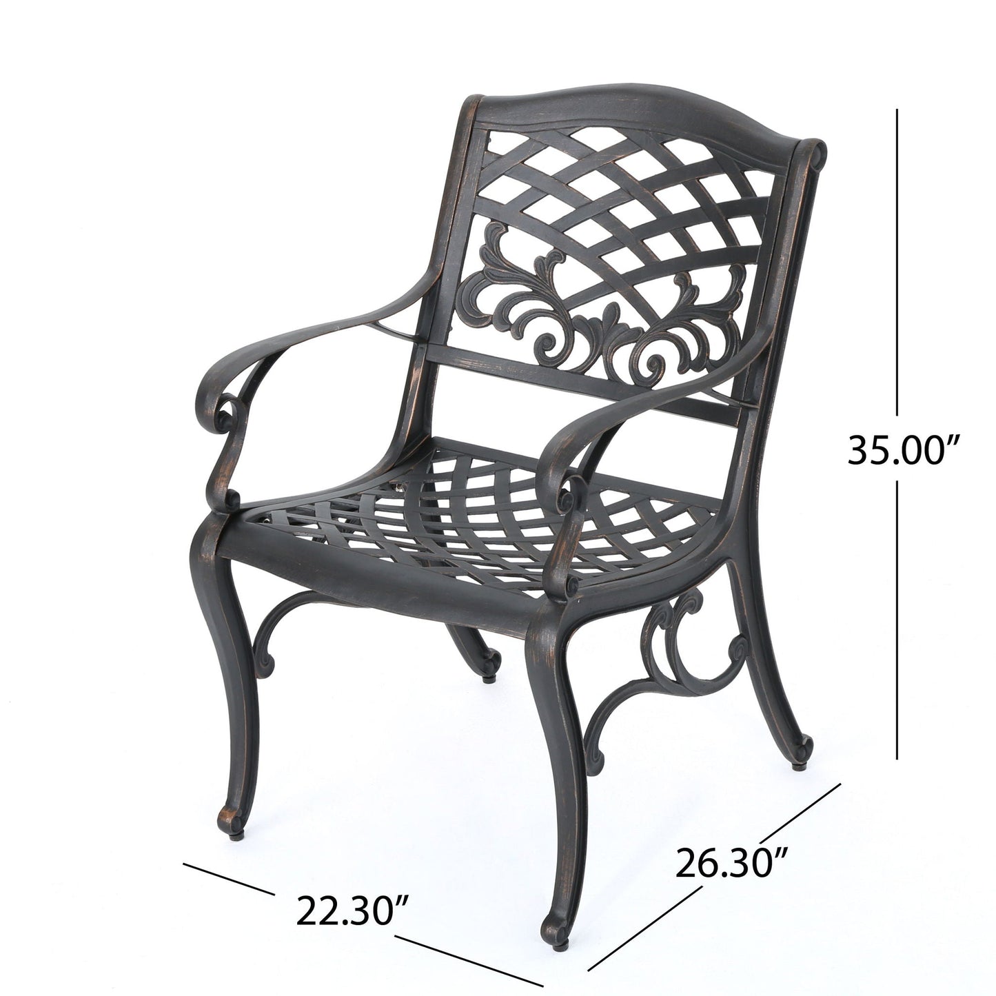 Luminea Outdoor Aluminum Dining Chair With Scroll Design, Lattice Pattern And Cabriole Legs - Copper