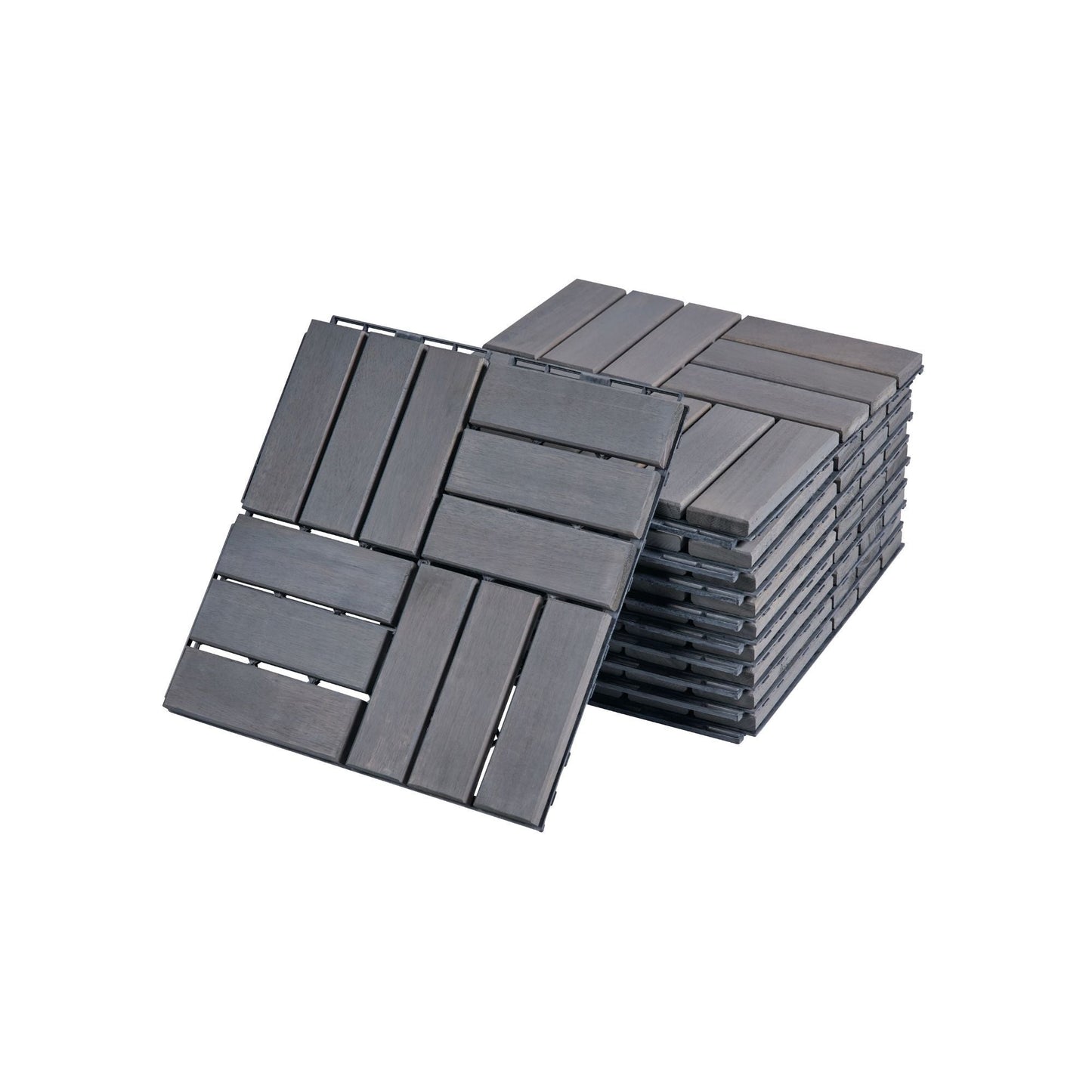 Acacia Wood Interlocking Deck Tiles Checker Pattern For Outdoor Flooring