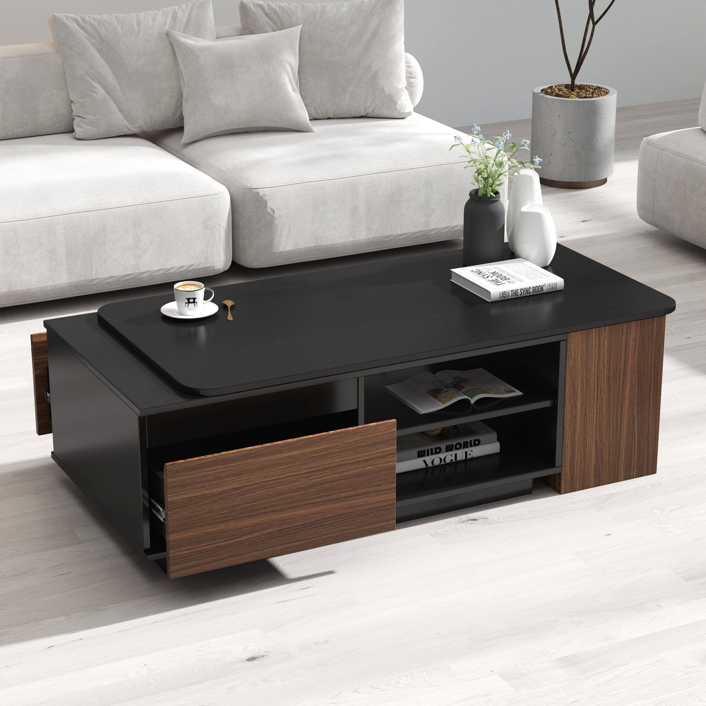 Extendable Coffee Table with 2 Storage Drawers