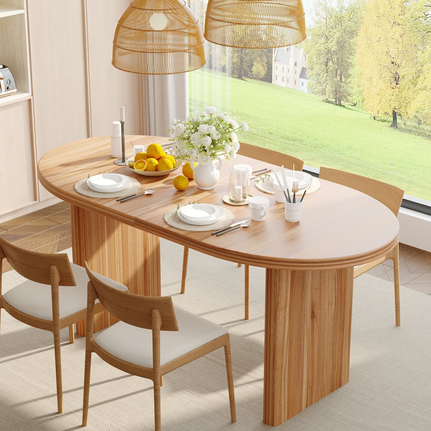 Modern Extendable Dining Table with Removable Extension Leaves