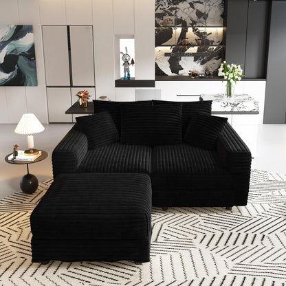 Deep Seat Convertible Sofa With Soft Pillows And Ottomans