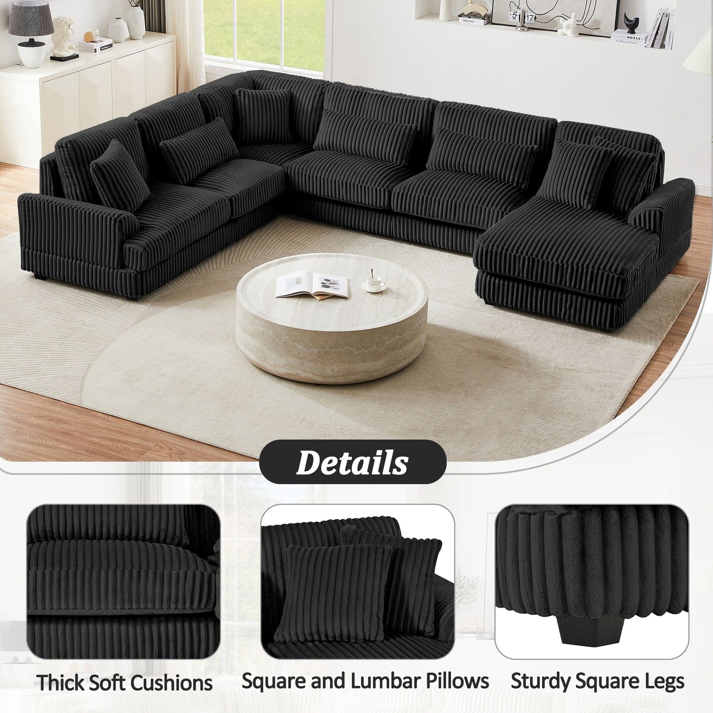 Oversized Sectional Sofa U - Shaped Sofa Couch Modern Sofa Upholstered In Soft With A Chaise Lounge For Living Room