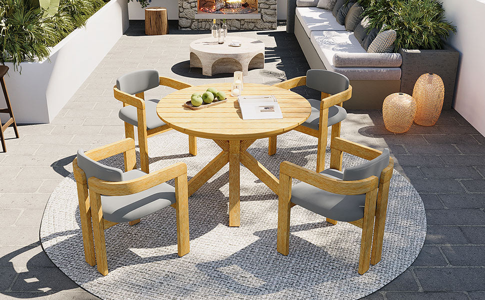5-Piece Outdoor Acacia Wood Round Dining Set