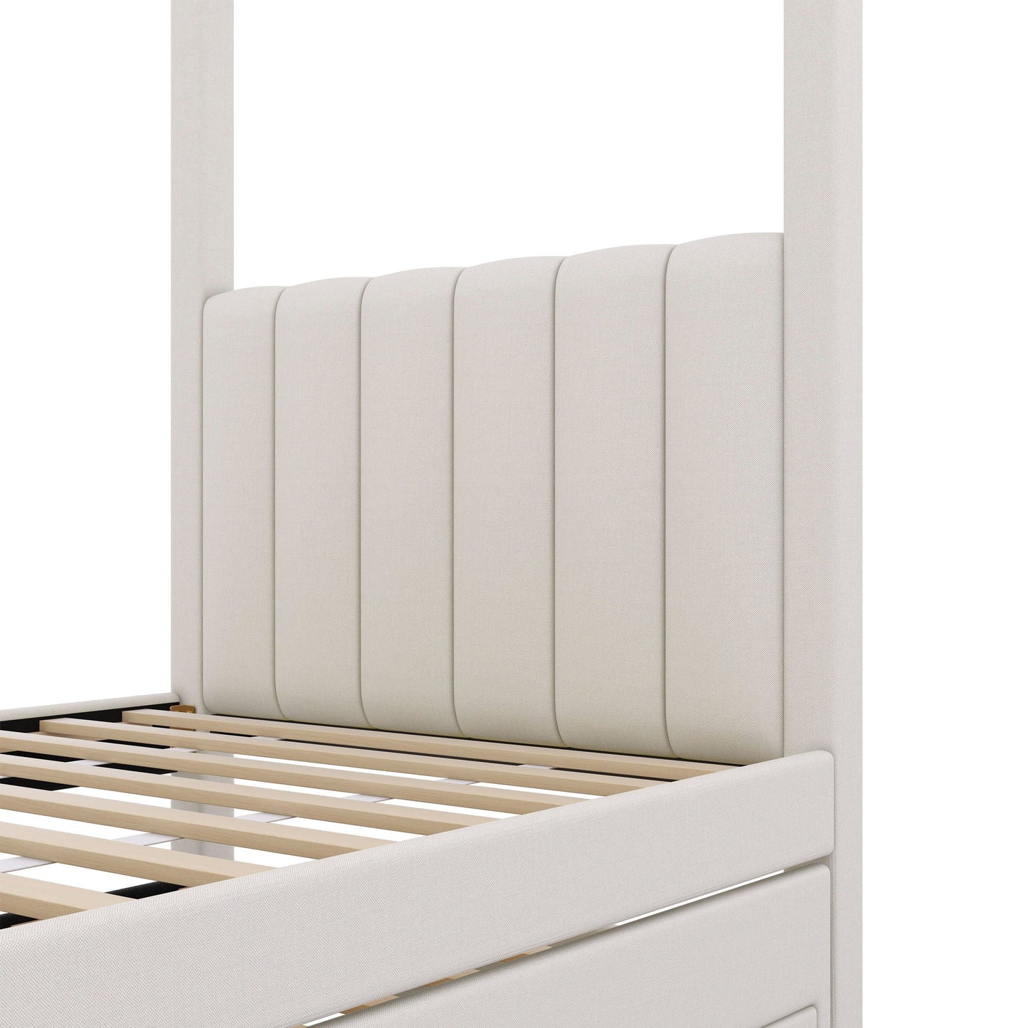 Upholstery Canopy Platform Bed With Trundle And Three Storage Drawers