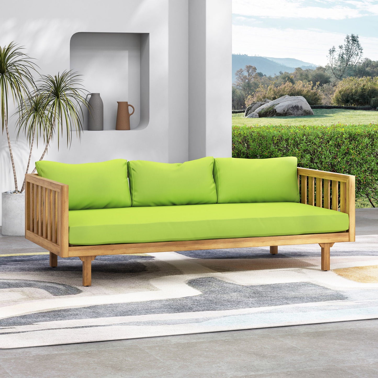 Claremont 3 Seater Daybed Teak Acacia Wood Water Resistant Cushions