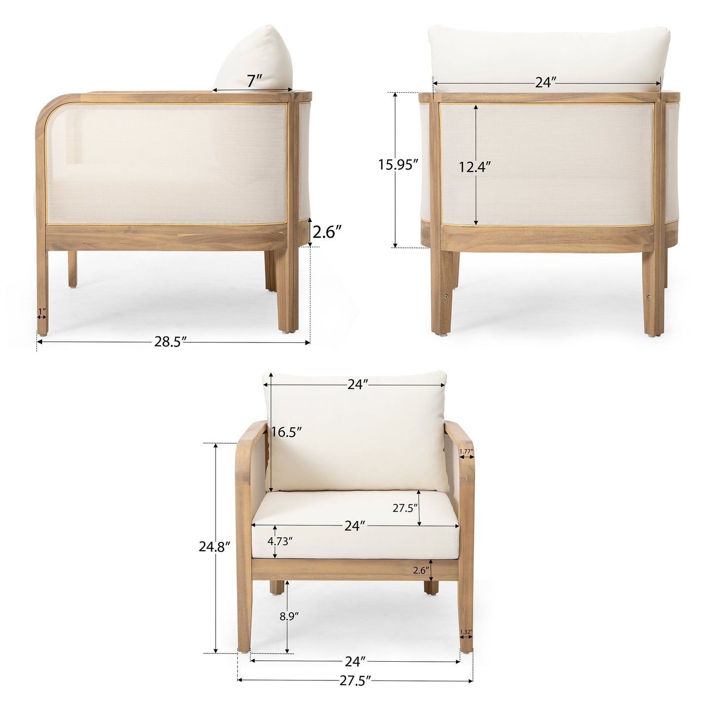 Set of 2 Outdoor Acacia Wood Patio Club Chairs
