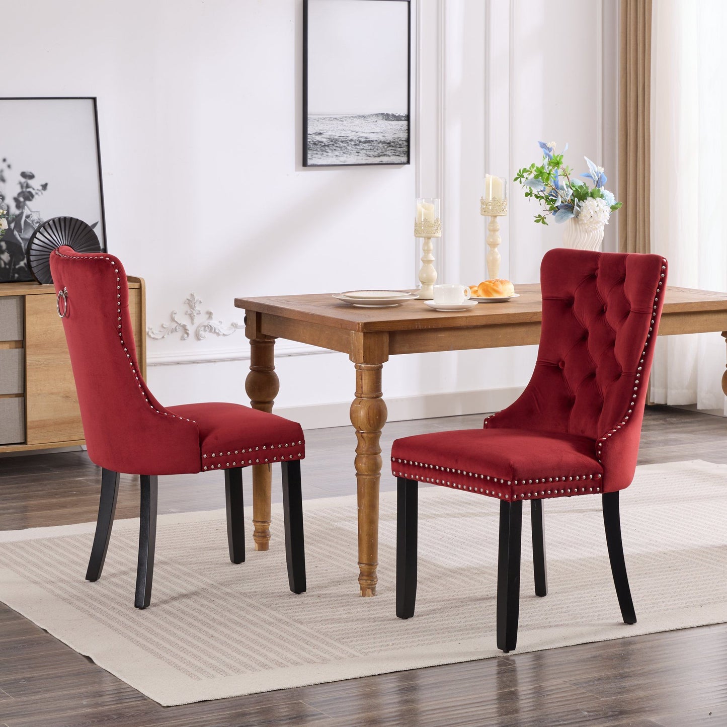 Classic Velvet Dining Chairs - Burgundy (Set of 2)