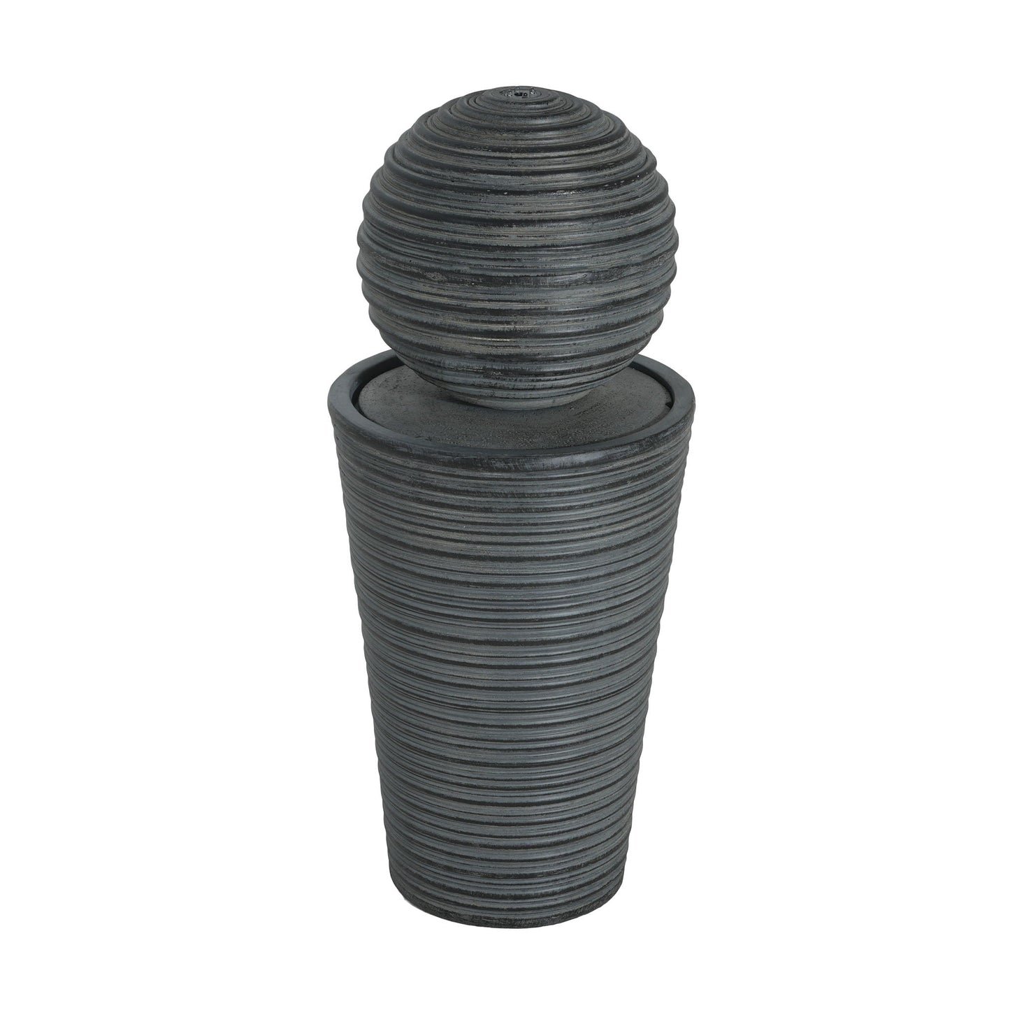 31.5" Tall Striped Column Fountain With LED Light Design For Outdoor Spaces - Gray