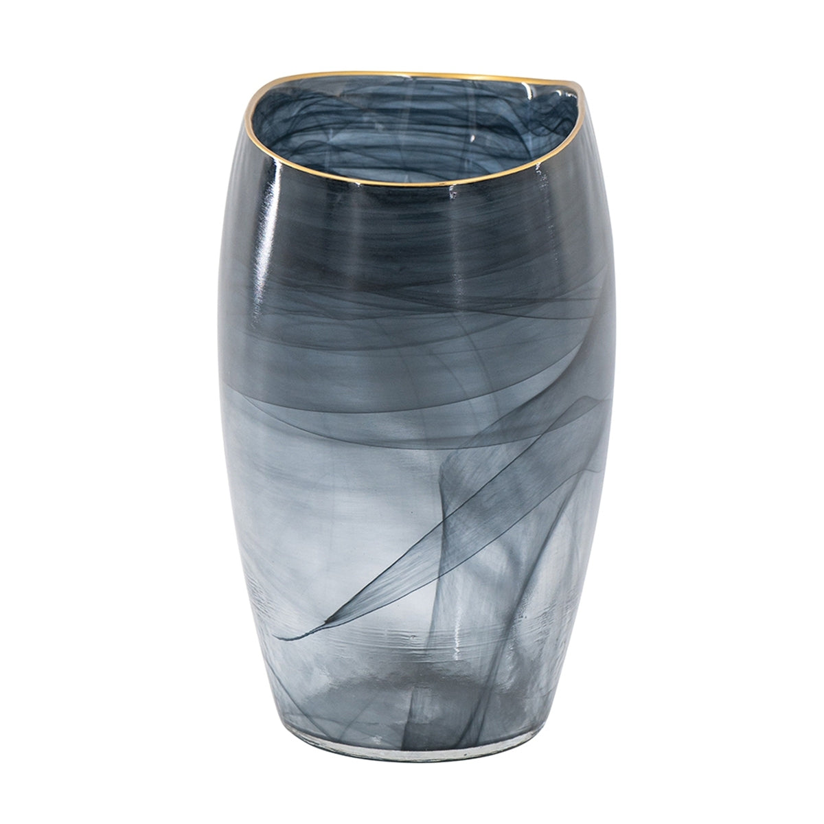 9.3x4.7x9.3' Smokey Black Glass Vase with Gold Rim