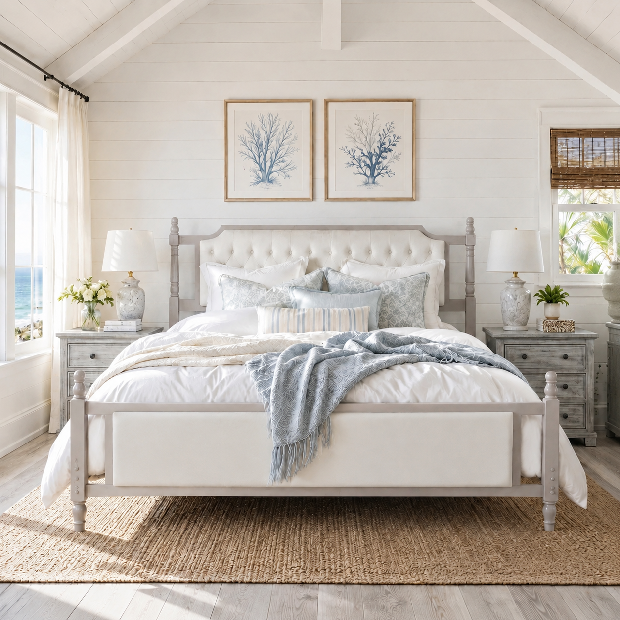 Queen Size Upholstered Platform Bed with Button Tufted Headboard