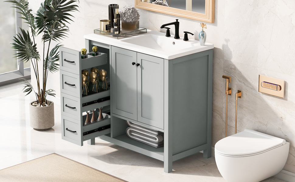 36" Bathroom Vanity with Sink Top and Storage Cabinet