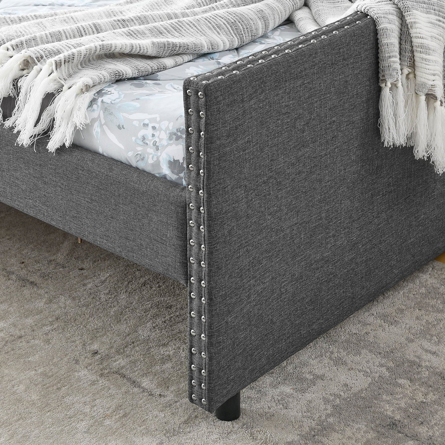 Upholstered Tufted Daybed With 2 Drawers, Waved Arms