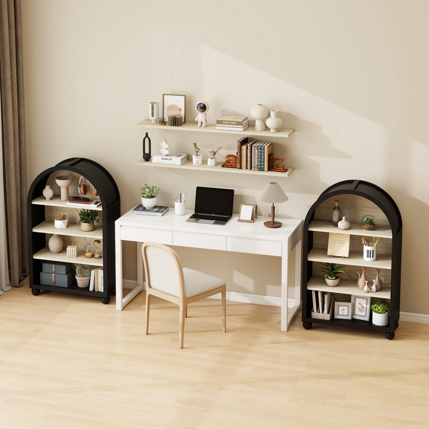 Arched 4-Tier Storage Cabinet with Carved Edges