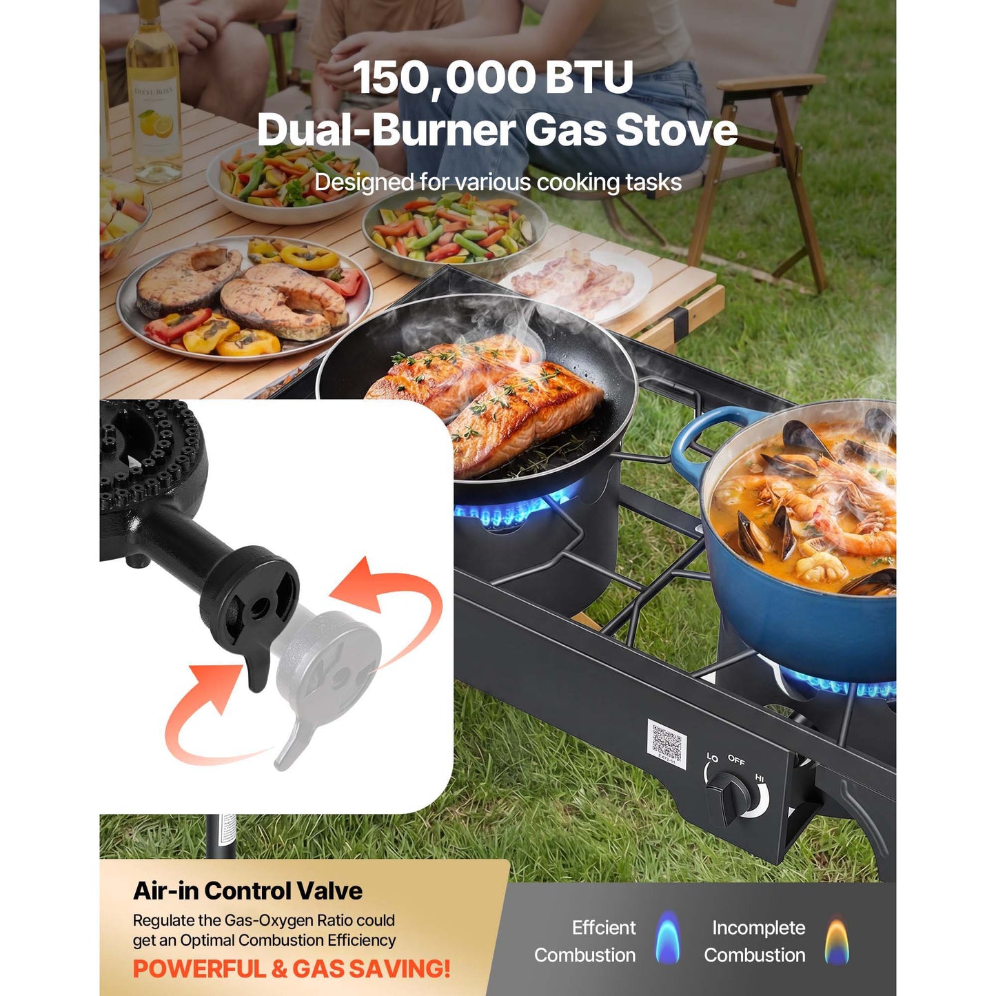 2 Burner Outdoor Propane Gas Stove, 150,000 BTU