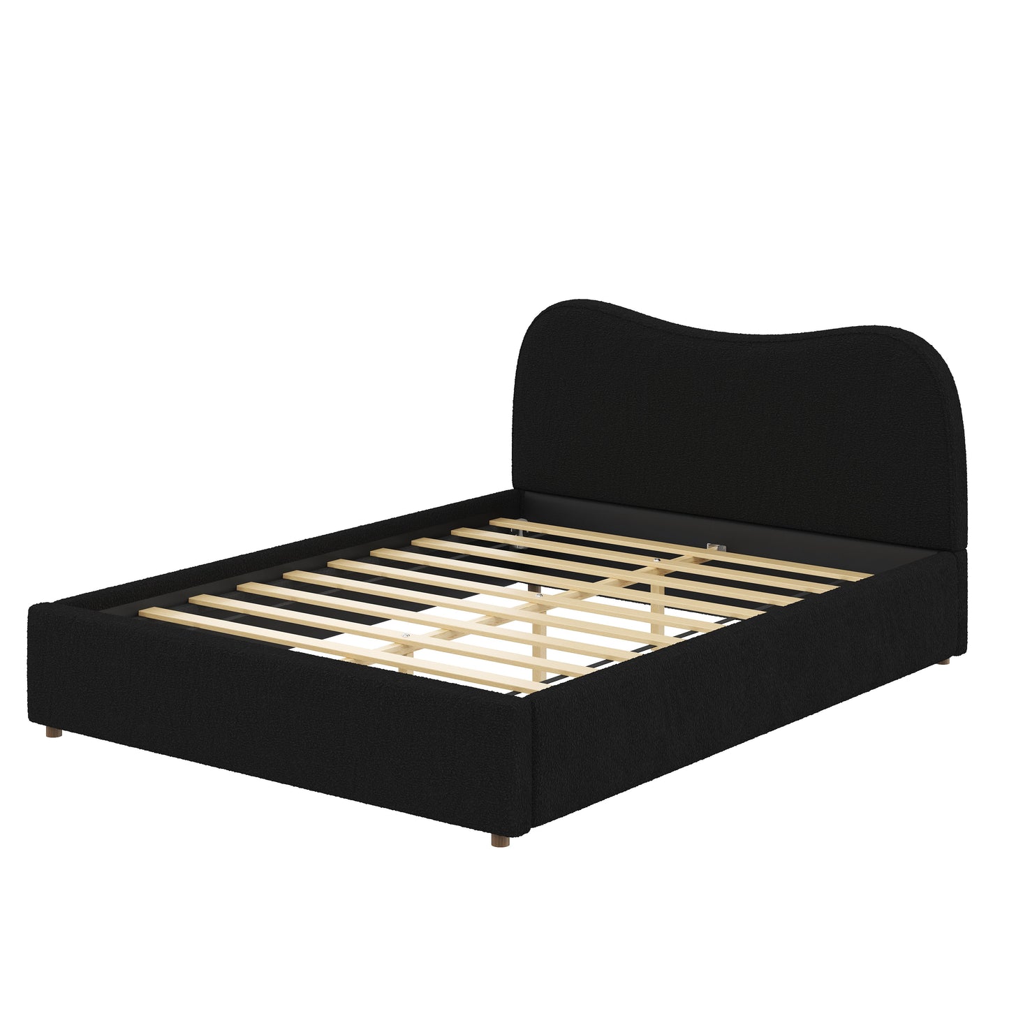Queen Size Upholstered Platform Bed with Wooden Slats