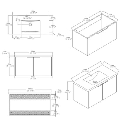 36 Inch Floating Bathroom Vanity with Ceramic Sink and Soft-Close Door