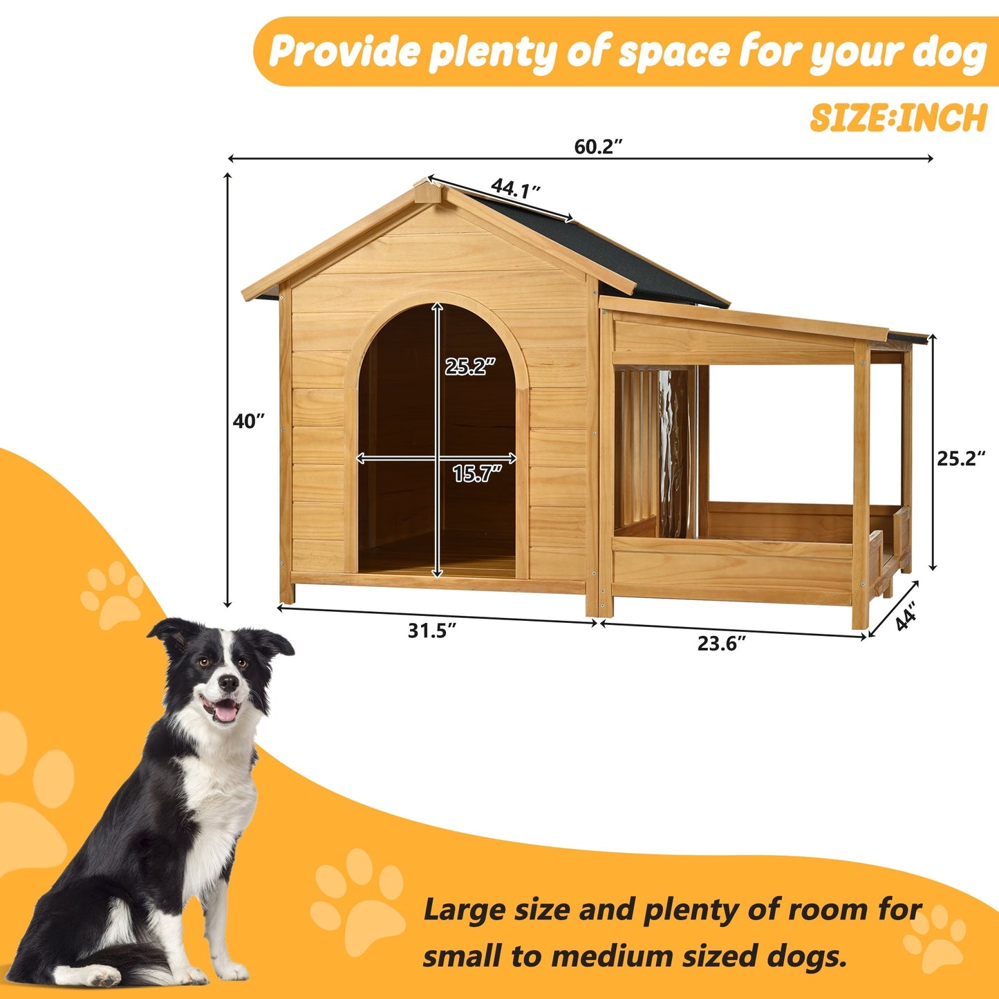 60.2 Inch Large Outdoor Dog House with Insulated Liner