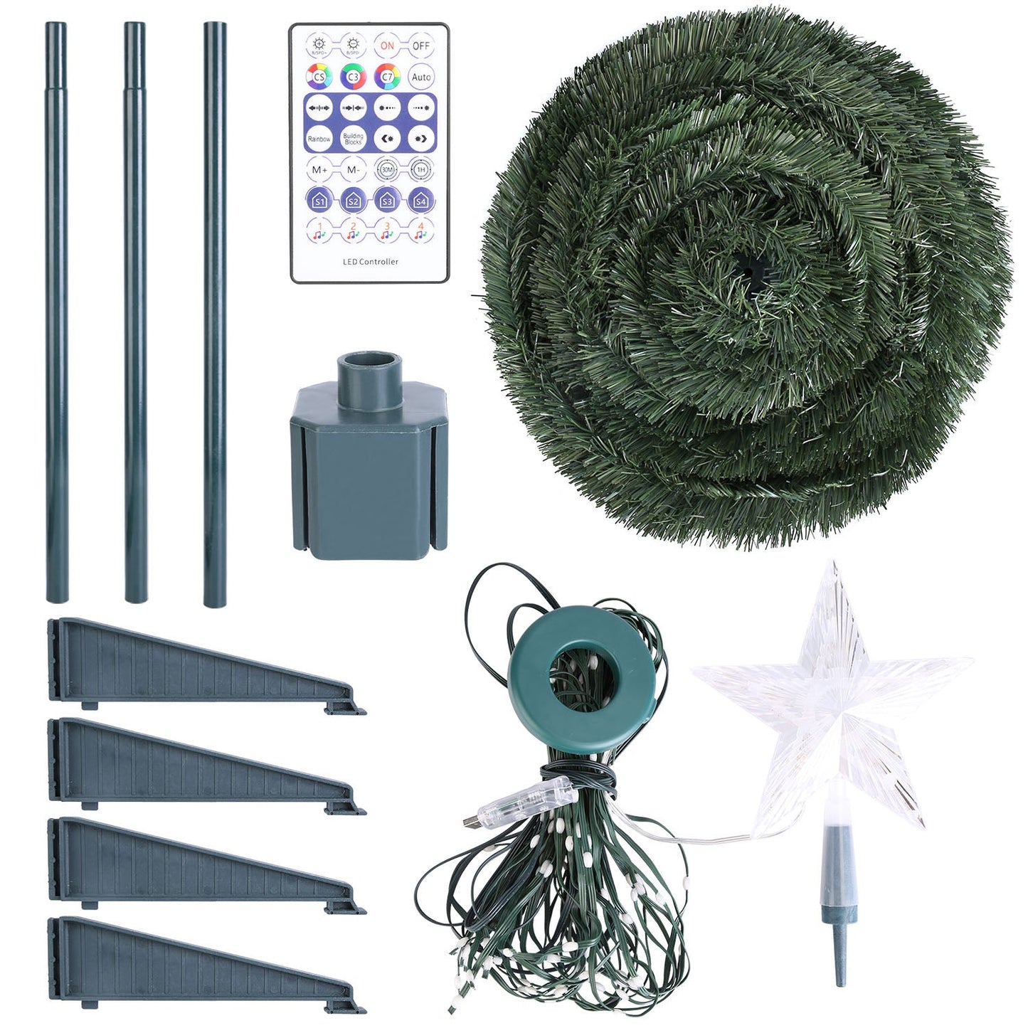 4.9FT 166Pcs LED Lights Collapsible Christmas Tree Light with Remote App Control IP65 Waterproof Customized Multi-Color Mode Timer Setting Work with A