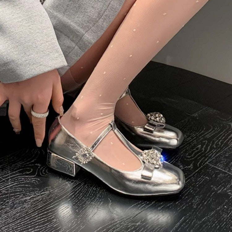 Niche Design SenseT-shaped Single Shoe With Rhinestones For Women 2026 Spring And Autumn New French Style Single Shoe With Mary Zhen Shallow Mouth