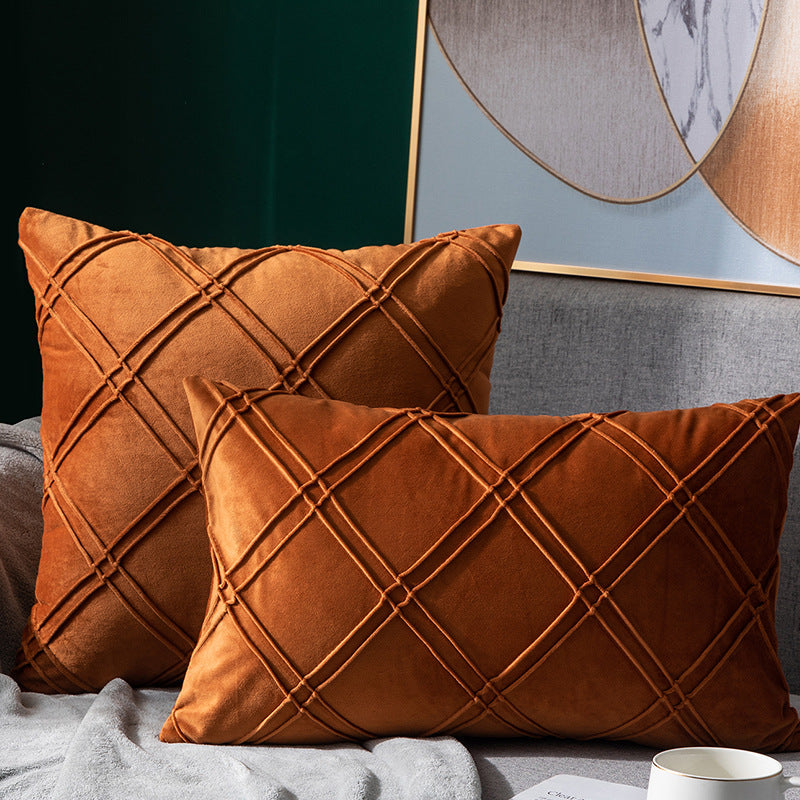 Pure Color Velvet Plaid Pillowcase Home Sofa Bedside Pillow Short Plush Cushion
