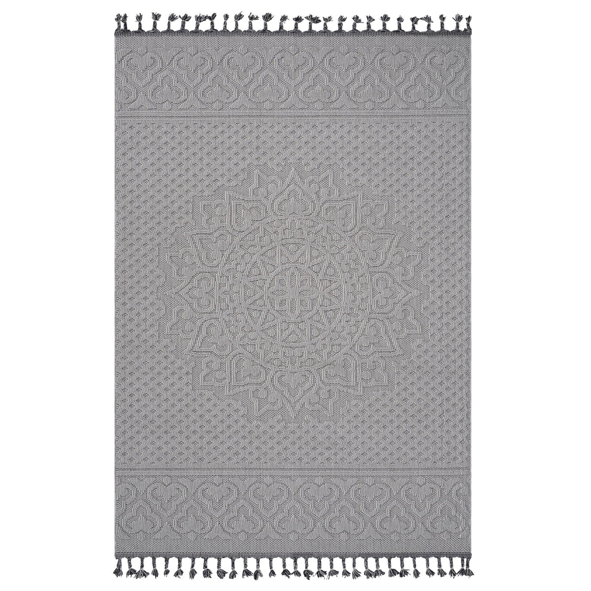 Guros - 6' X 9' Medallion Indoor / Outdoor Area Rug - White / Ivory