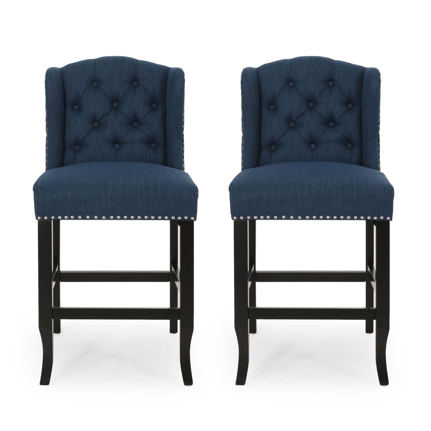 Vienna Fabric Tufted Counter Stool With Nailhead Accents (Set of 2)