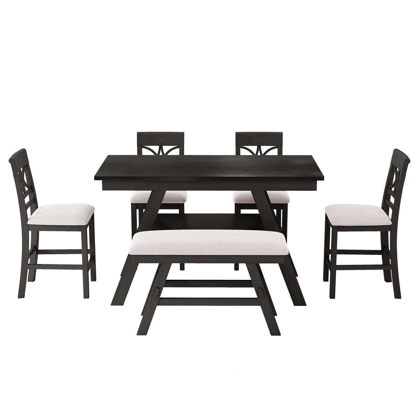 TOPMAX 6-Piece Wood Counter Height Dining Table Set with Storage Shelf
