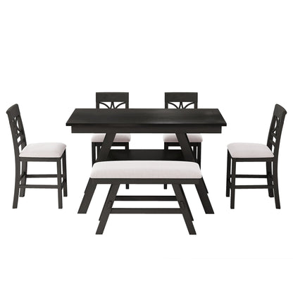 TOPMAX 6-Piece Wood Counter Height Dining Table Set with Storage Shelf