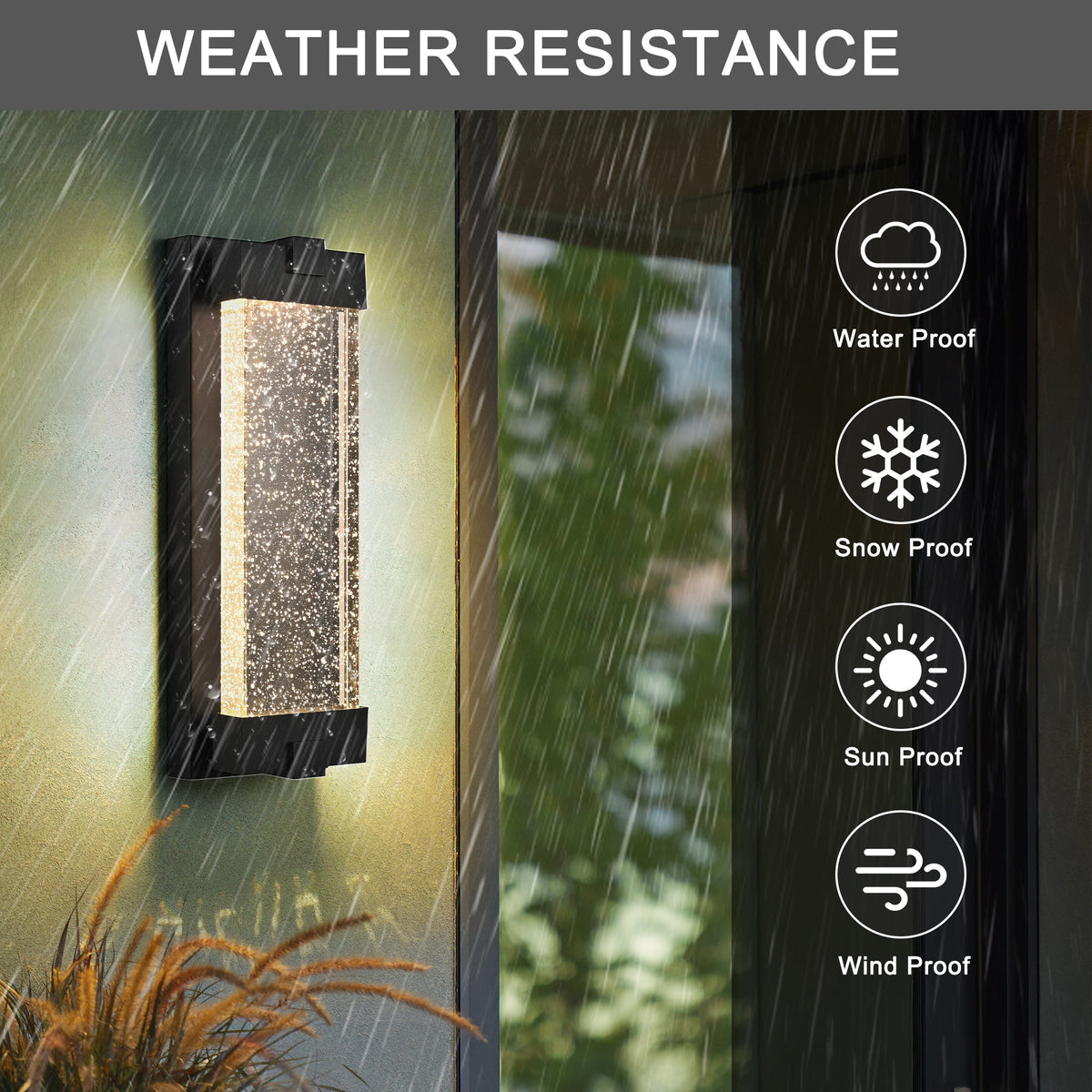 Black Aluminum Outdoor Wall Light with Bubble Crystal - Black
