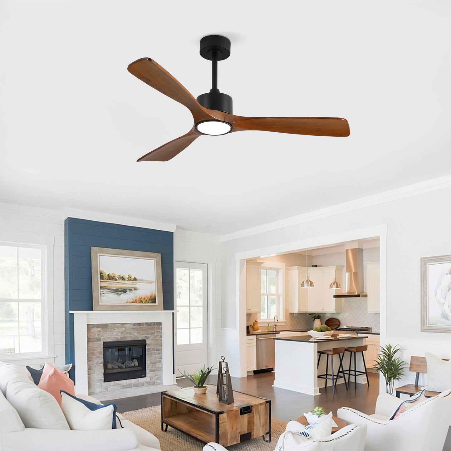 52 Inch Solid Wood Ceiling Fan with Light Kit and Remote Control