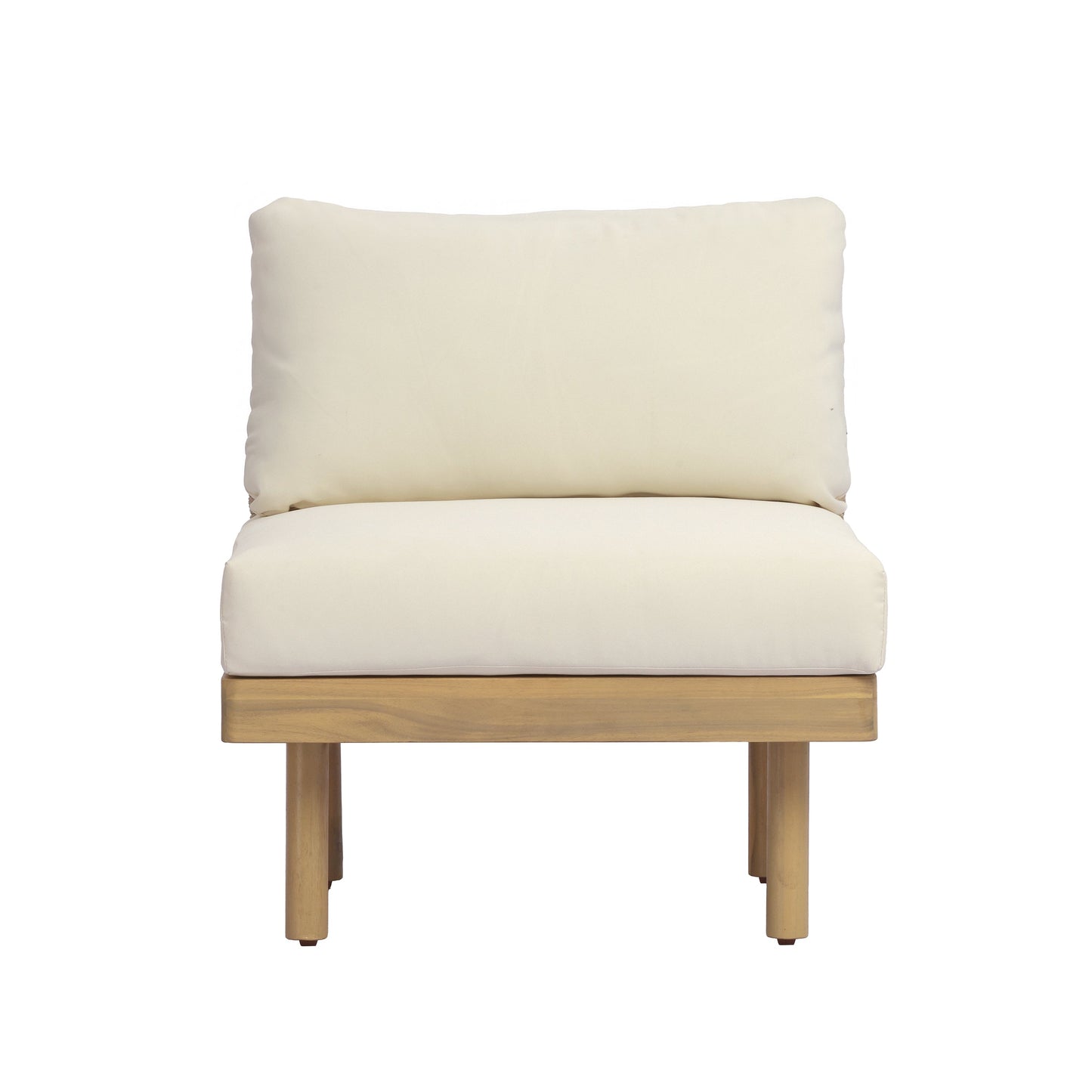 Acacia Wood Outdoor Armless Chair with Rope Back & Weather-Resistant Cushion