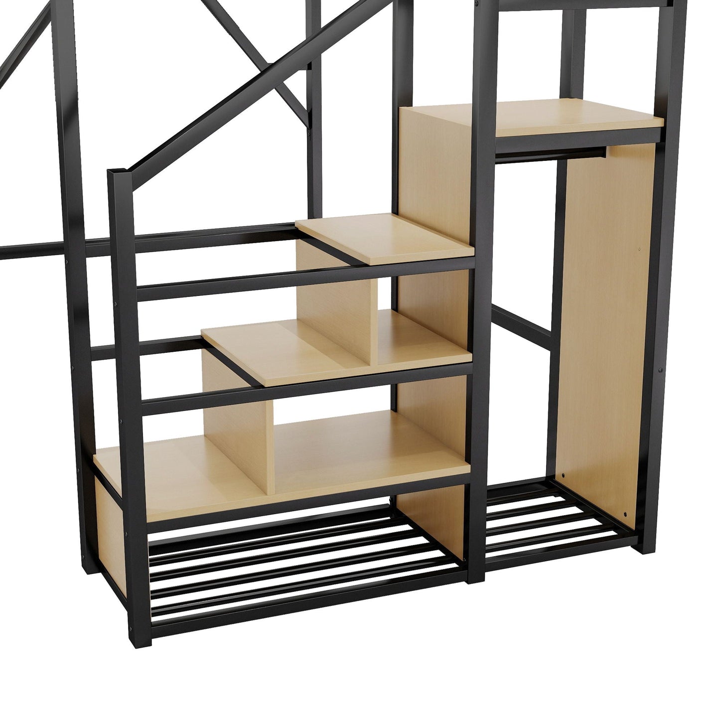 Loft Bed With Stairs, Storage Shelves, Wardrobe