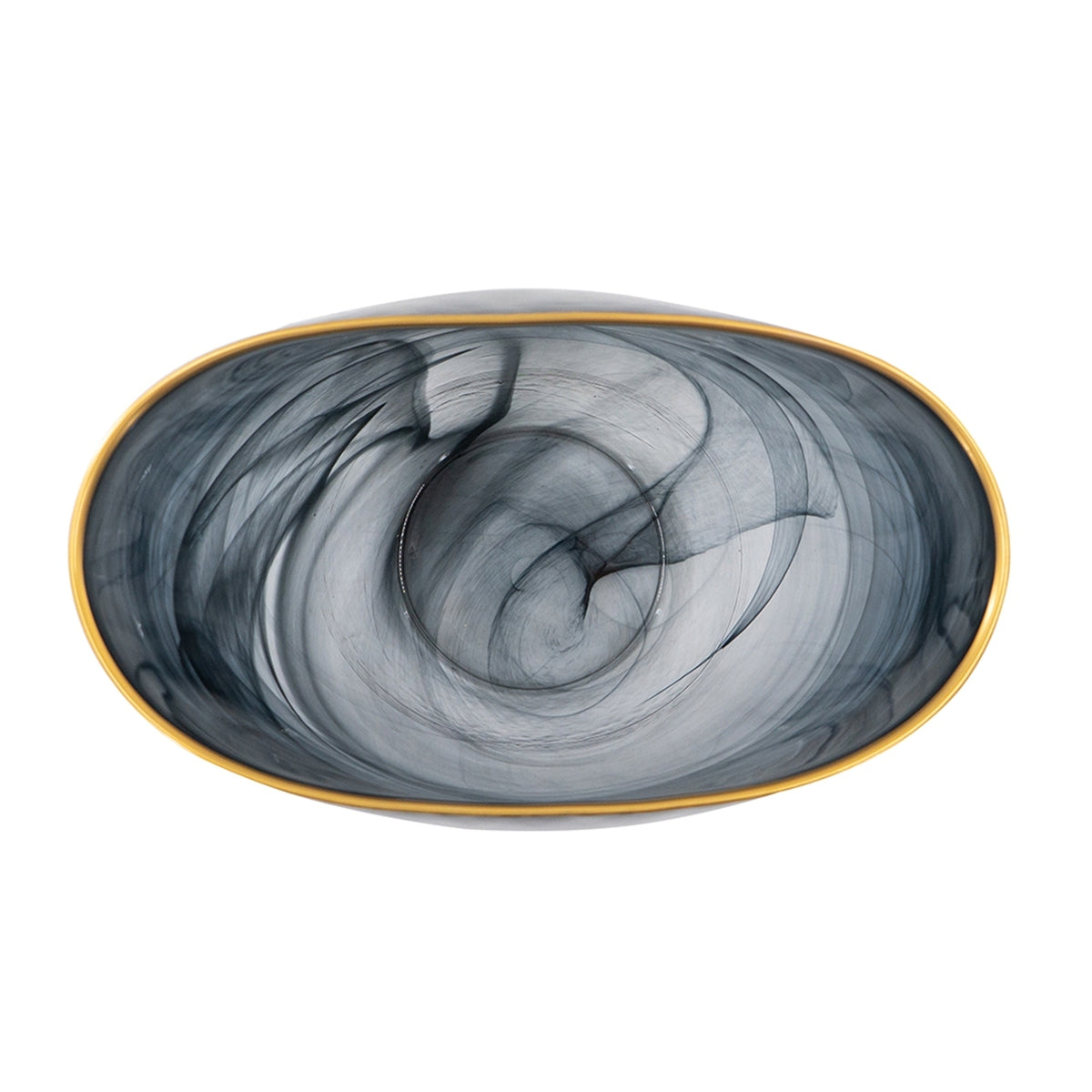 9.3x4.7x9.3' Smokey Black Glass Vase with Gold Rim