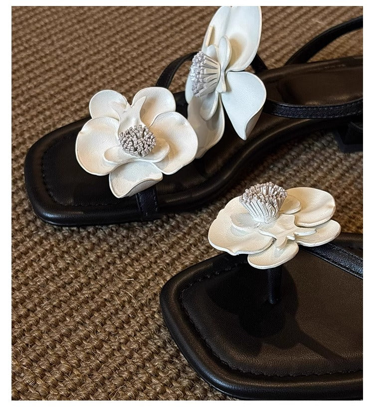 Women's French Floral One-Strap Sandals, New Arrival For Spring & Summer, Fairy Style Soft Leather Open Toe Beach Sandals