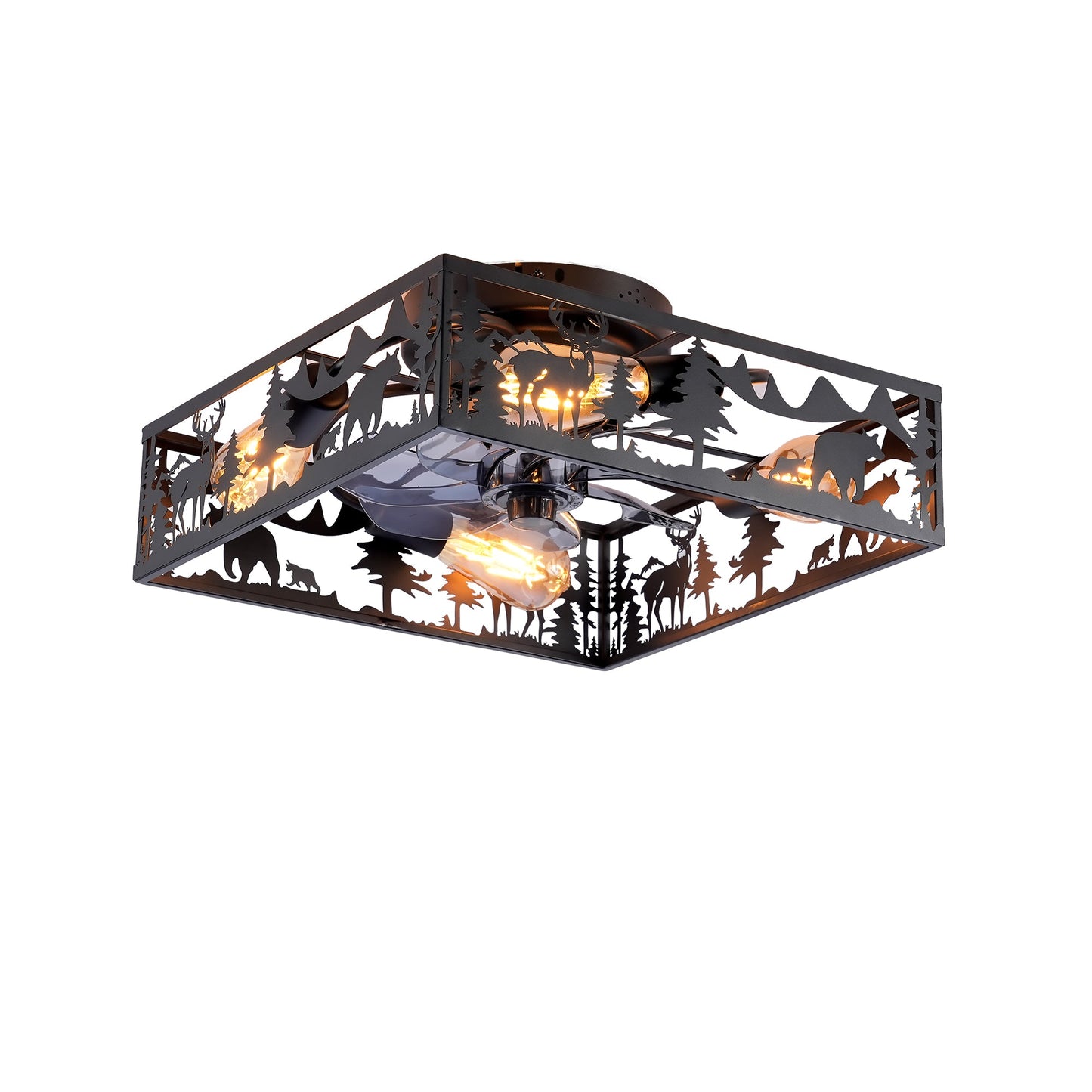 20" Square Fabric Farmhouse Flush Mount Ceiling Fan