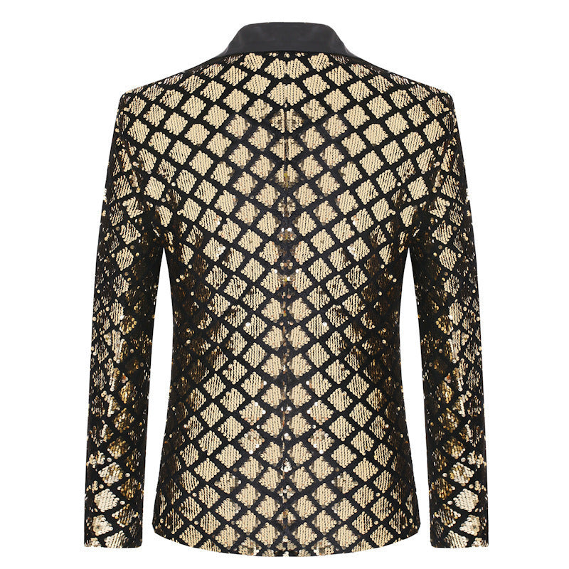 Stage Banquet Host Party Diamond-Shaped Sequin Suit Tuxedo Coat