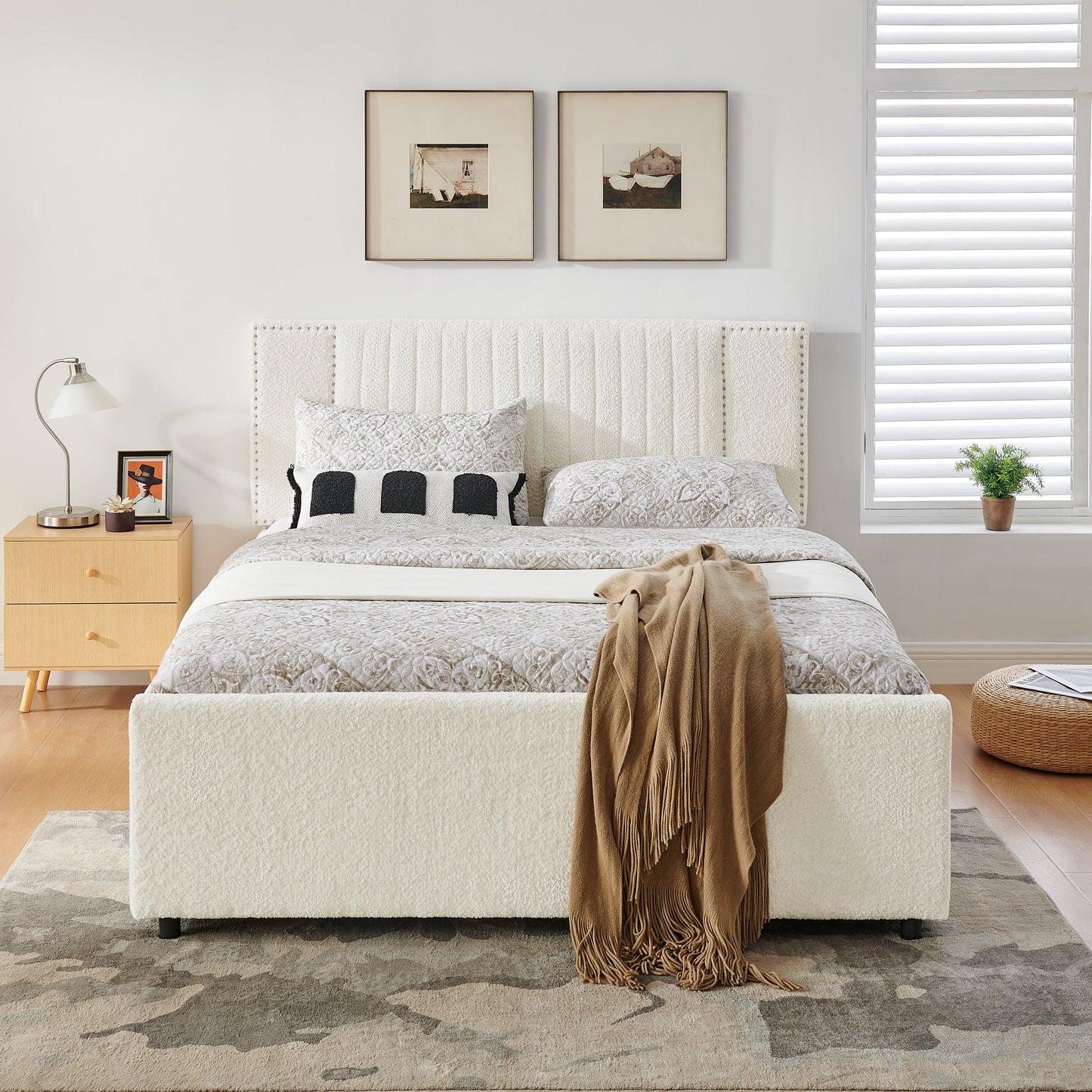 Queen Size Vertical Channel Tufted Upholstered Bed with Storage and Trundle