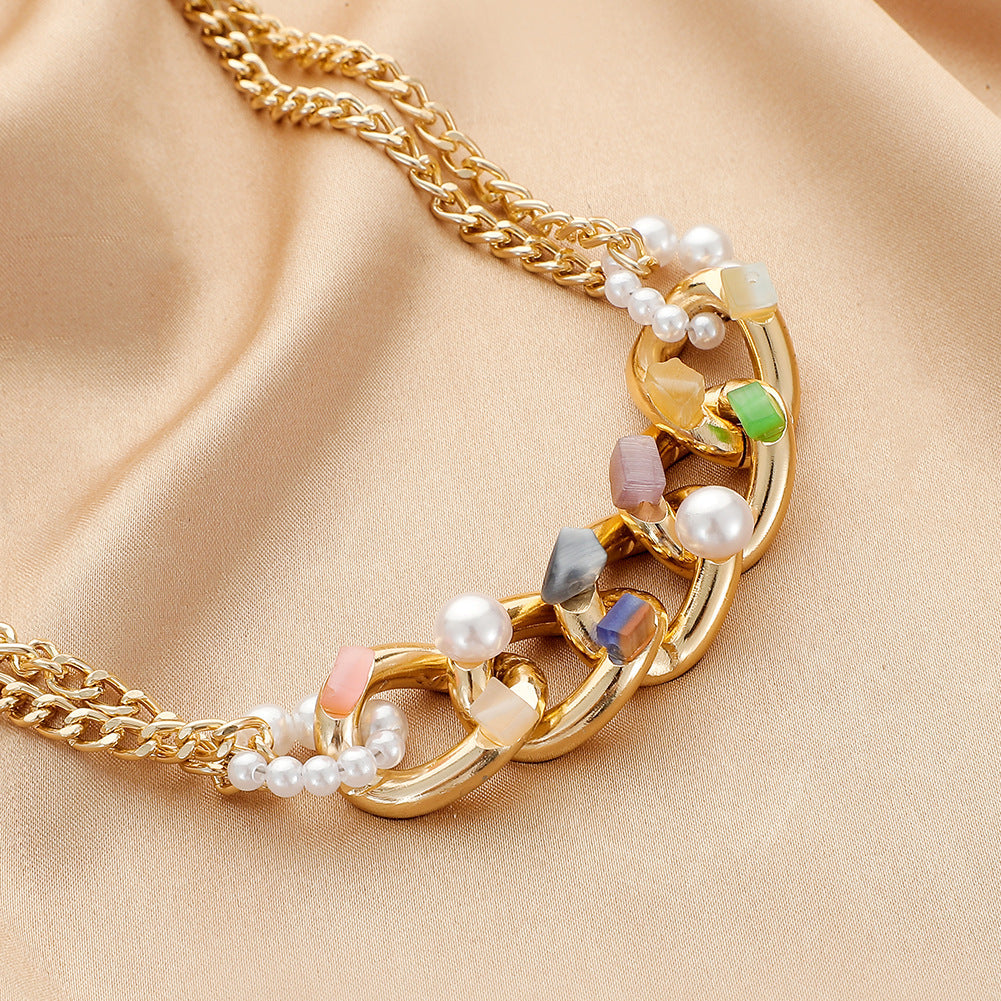 Simple Crushed Stone Aluminum Chain Pearl Pendant