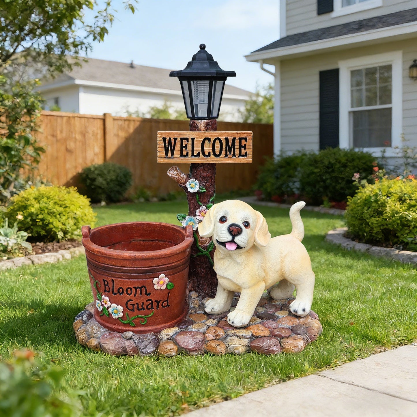 Labrador Puppy Solar Planter Garden Statue
