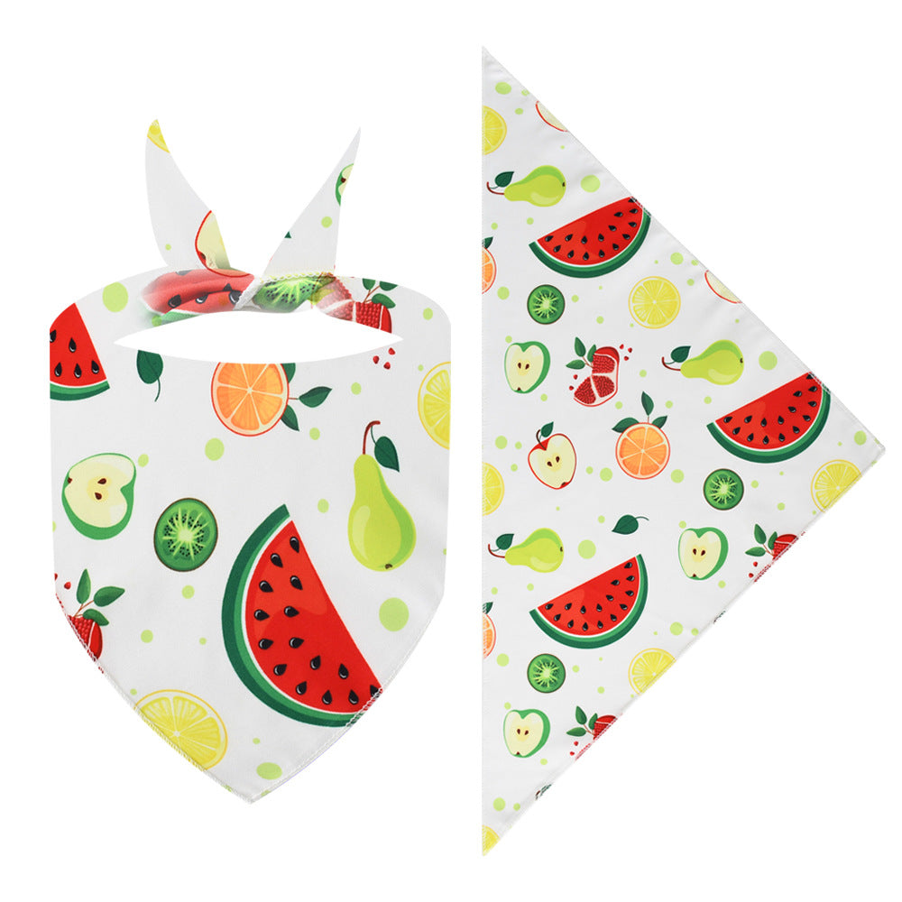 Cross-border New Cartoon Cute Pet Triangle Fresh Fruit Polyester Printed Cat And Dog Saliva Towel Scarf Wholesale