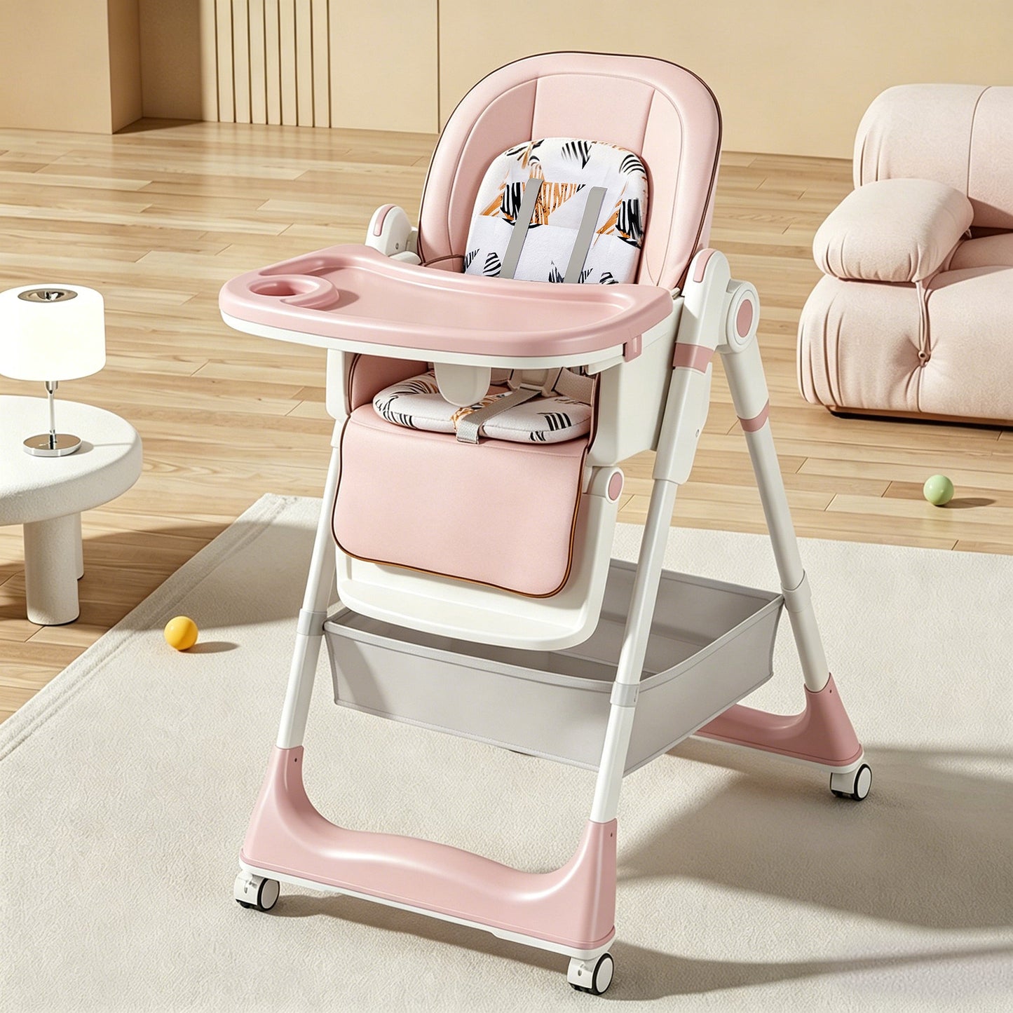 Adjustable Baby High Chair 0-6 Years – Portable Infant Feeding Seat (Pink)