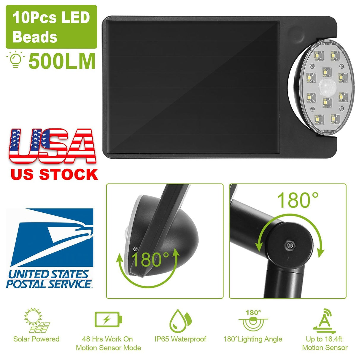 Solar Spotlights Outdoor 10LEDS Landscape Lights 120¡ Motion Sensor Lamps 180¡Lighting IP65 Waterproof for Garage Garden Front Door