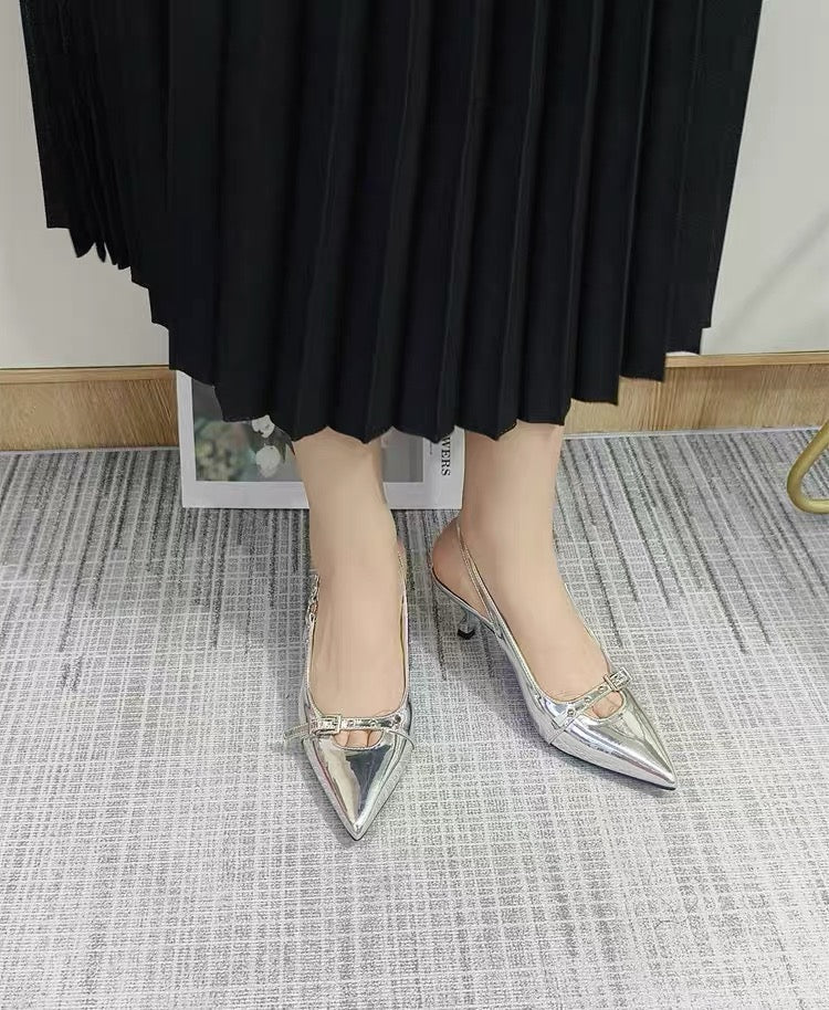 2026 Summer Women Punk Style Patent Leather Stiletto Heels, Backless Shallow Fashion Elegant Sandals