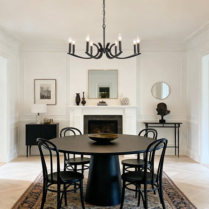8-Light Farmhouse Chandelier, Black Metal
