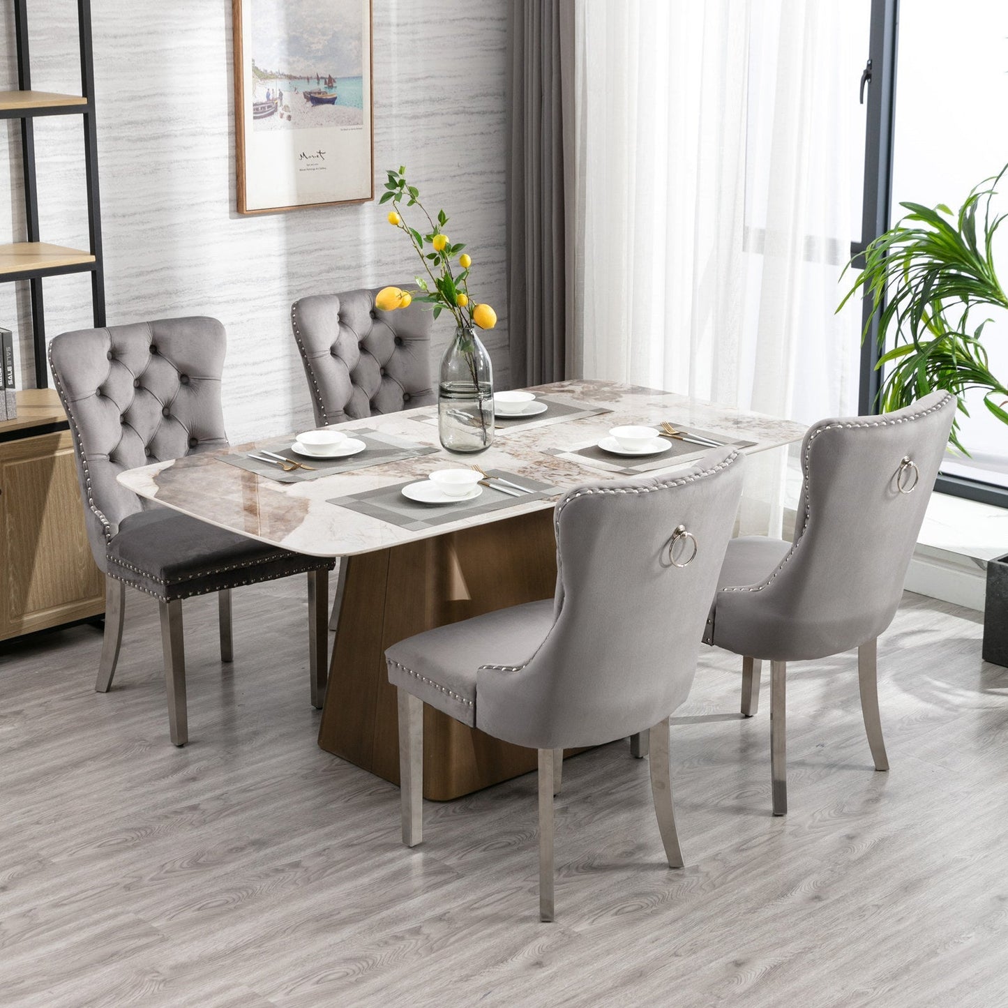 A&A Furniture Nikki Collection Modern Velvet Upholstered Dining Chairs - Set of 2