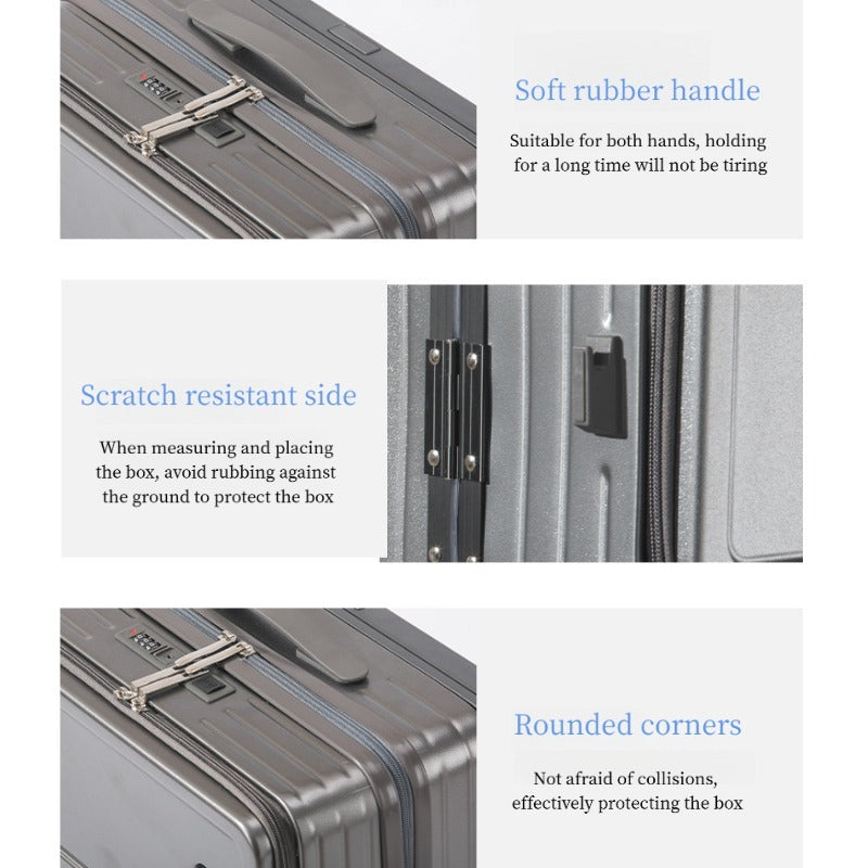 2026 New Large Capacity Front Opening Aluminum Frame Luggage With ABS PC Zipper Boarding Box 20-28 Inches