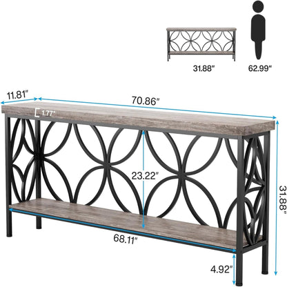 Extra Long Console Table With Open Storage Shelves