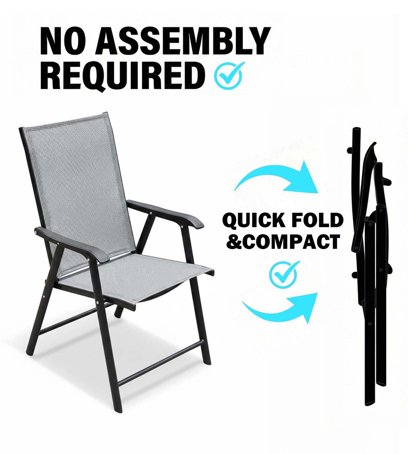 Outdoor Patio Chairs Set of 2 Stackable Portable for Deck, Garden, Camping and Travel